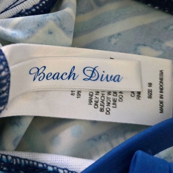 Beach Diva Womens Tankini Blue Patterned Built In Bra Size 16 - Picture 8 of 8